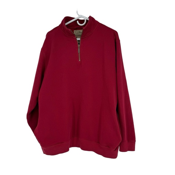 Vintage Men’s Size Large Tall Red Cotton/Polyester 1/4 Zip Sweatshirt w Pockets - Picture 1 of 8